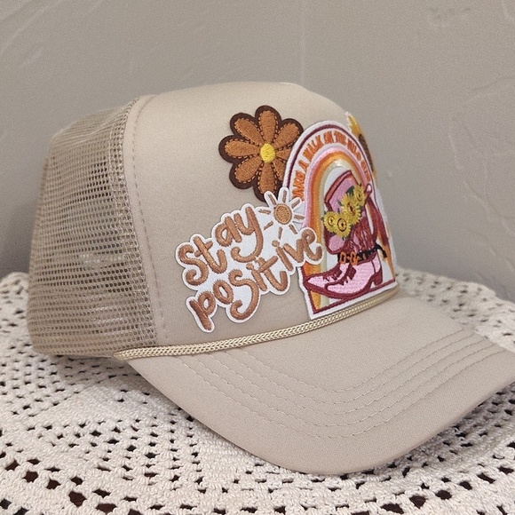 Trucker Hat Stay Positive Western Boot Patch Hat Sunflower Adjustable main image 7